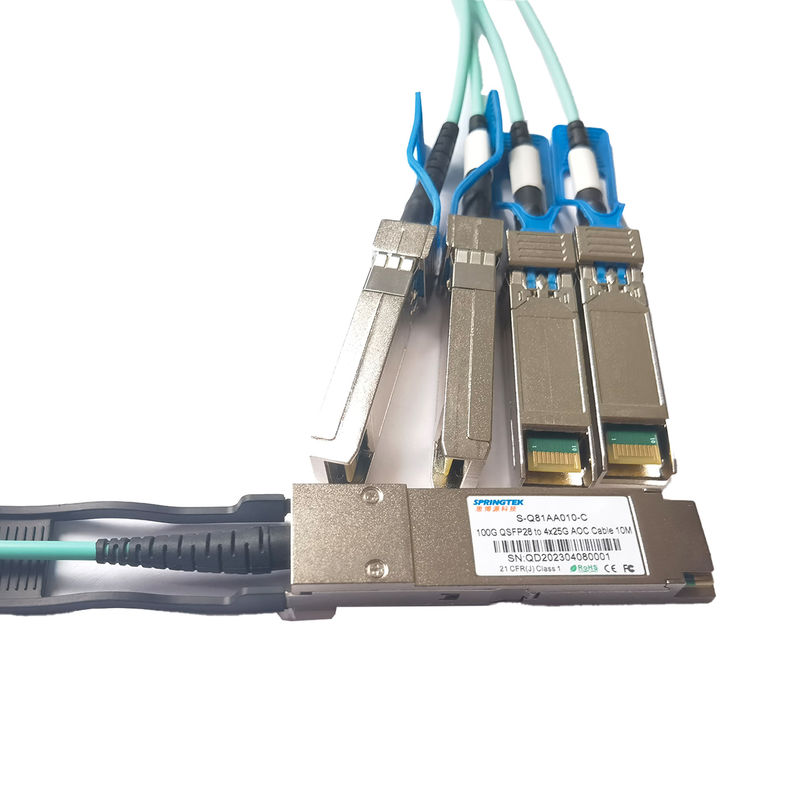 کابل نوری فعال 100G QSFP28 به 4x25G SFP28 Breakout 10 متر 20 متر کابل AOC فرستنده گیرنده 100 گیگابایتی